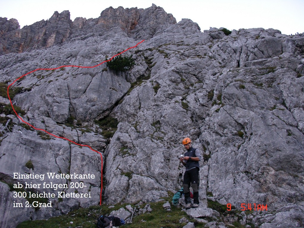 Einstieg der Wetterkante ganz unten am Wandfuss