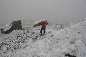 Schneefall beim Zustieg