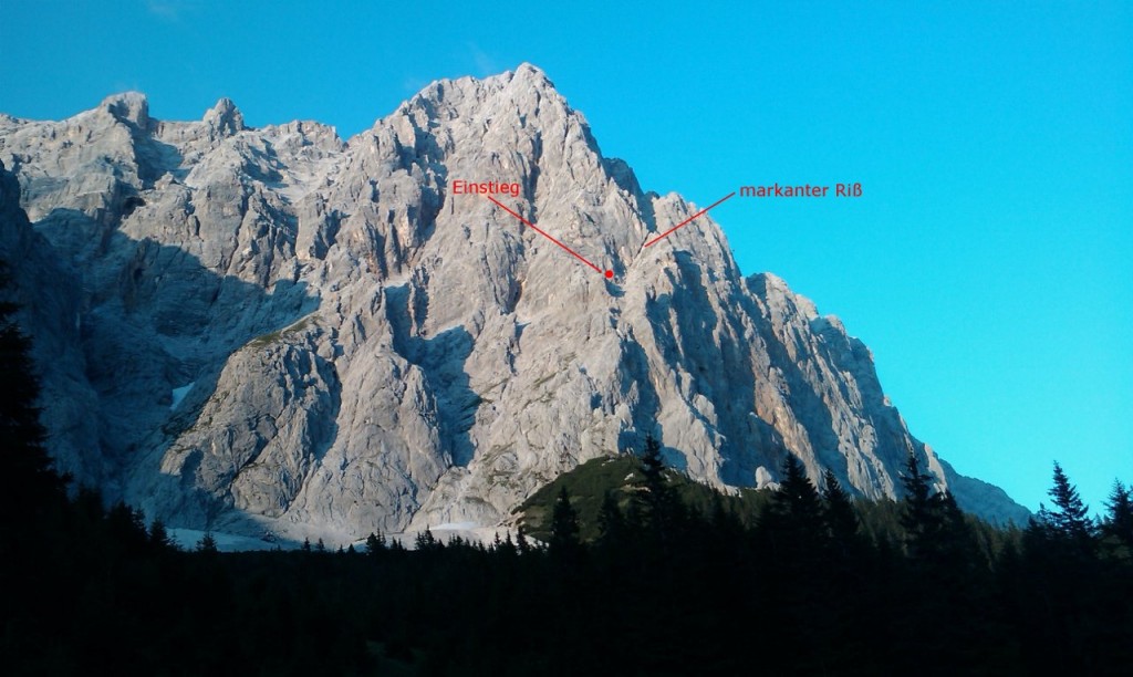 Hier eine Übersicht, wo sich der erste Haken der Klettertour befindet (Quelle: www.laliderer.de)